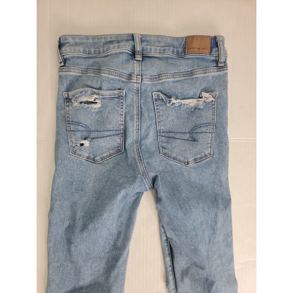 AMERICAN EAGLE Flare Jeans SZ 6 Super High Rise Distressed Cross Waist Y2K 90s - Picture 10 of 11